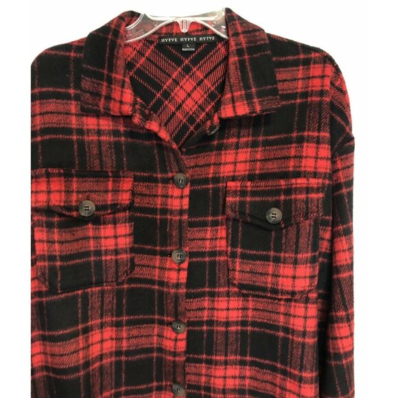 Hyfve Women’s Size Large Red Plaid Long Sleeve Button Up Flannel Shirt/Jacket - Picture 3 of 6